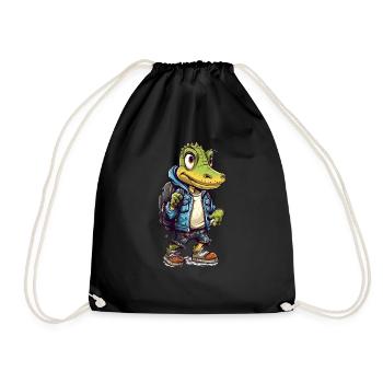 Dessin animé de crocodile mignon - Sac de sport léger - noir - Devant