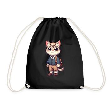 Cute Schoolboy Cat - Drawstring Bag - black - Front