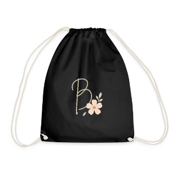 B Floral: Initial with Coral Flower - Drawstring Bag - black - Front
