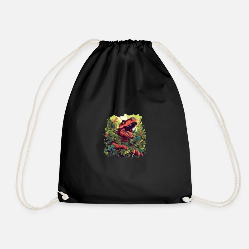 T-Rex mit Blumen /Dinosaurier Design - Turnbeutel - Schwarz