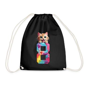 8 YEARS OLD CAT 8TH BIRTHDAY - Drawstring Bag - black - Front