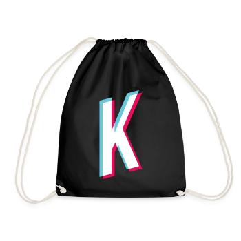 K - Letter K - Drawstring Bag - black - Front