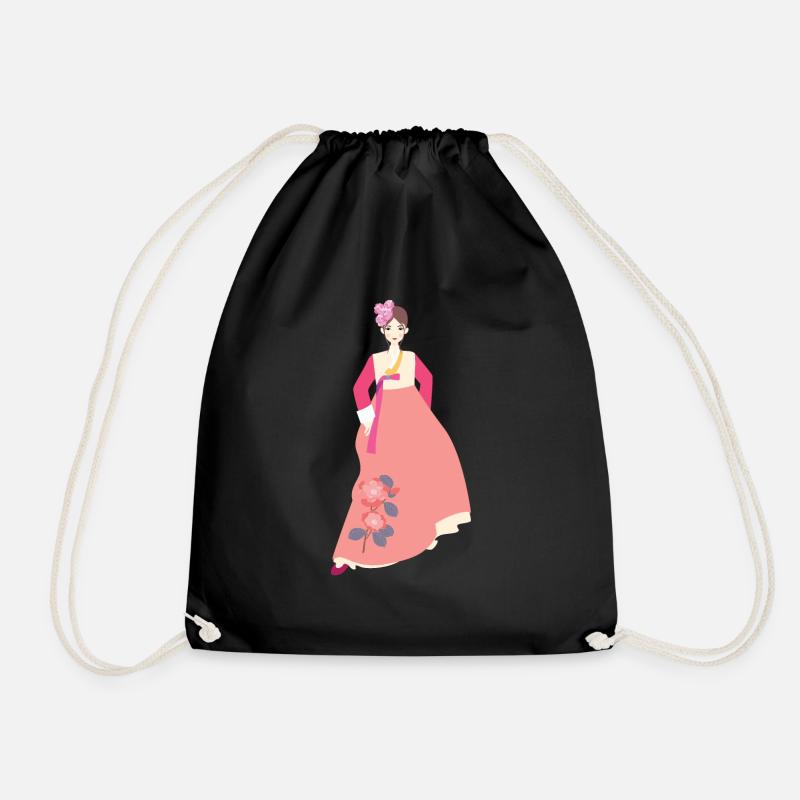 Woman in Hanbok Rosa - Korea, Asia, gift idea - Drawstring Bag - black
