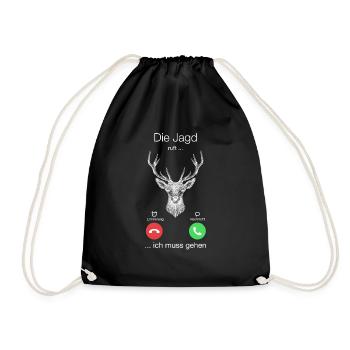 Geschenk Anruf Jagd Hirsch ruft - Turnbeutel - Schwarz - Vorne