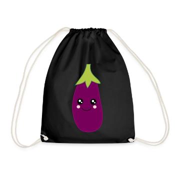 Kawaii,Eggplant,purple, fruits, vegetables, vegan, - Drawstring Bag - black - Front