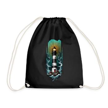 Guiding Light: Lighthouse Amidst the Sea Waves - Drawstring Bag - black - Front