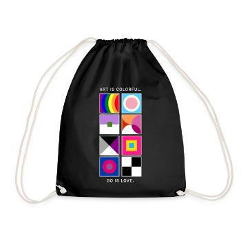 Kunst ist bunt – Liebe auch – LGBTQIA+ geometrisch - Turnbeutel - Schwarz - Vorne