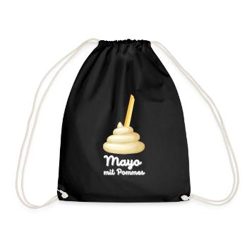 Mayo mit Pommes | Lustiges Geschenk | Mayonnaise - Turnbeutel - Schwarz - Vorne