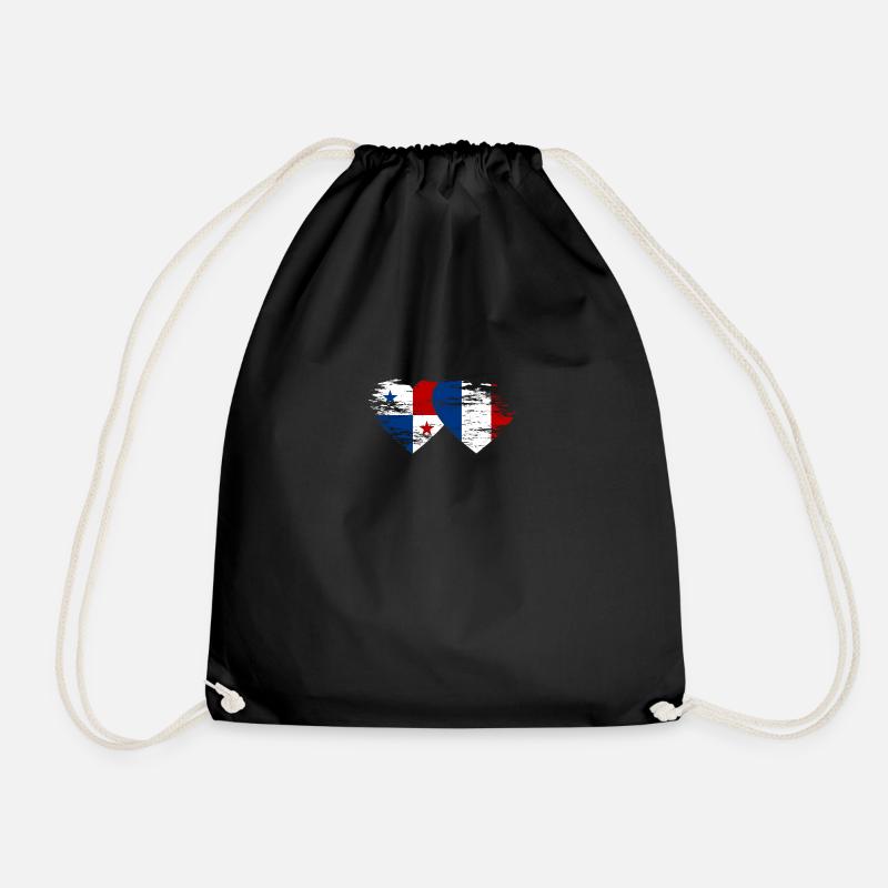 Panama France Flag Heart - Drawstring Bag - black