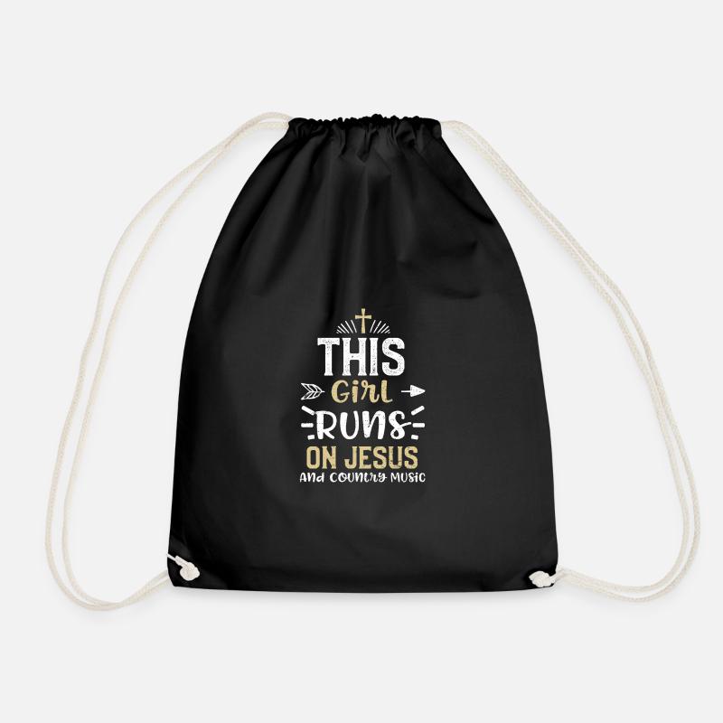 This Girl Runs On Jesus And Coun... - Drawstring Bag - black