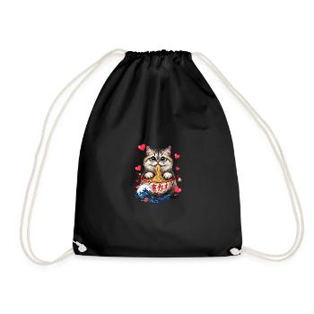 Cat Ramen Kawaii Japanese-Inspired Art - Drawstring Bag - black - Front
