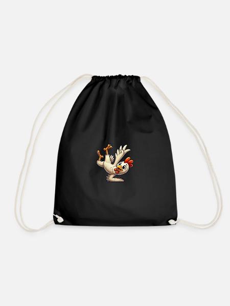 Breakdance chicken in handstand and somersault - Drawstring Bag - black