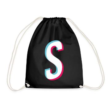 S - letter S - Drawstring Bag - black - Front