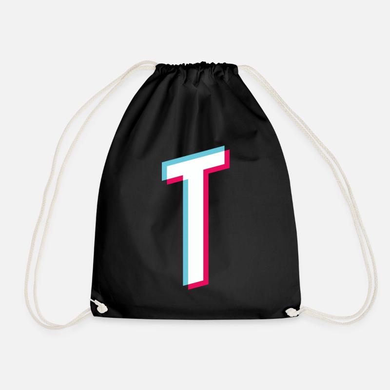 T - Buchstabe T - Turnbeutel - Schwarz