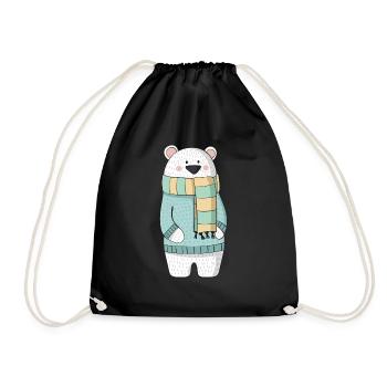 Ours polaire avec écharpe et chandail - Sac de sport léger - noir - Devant