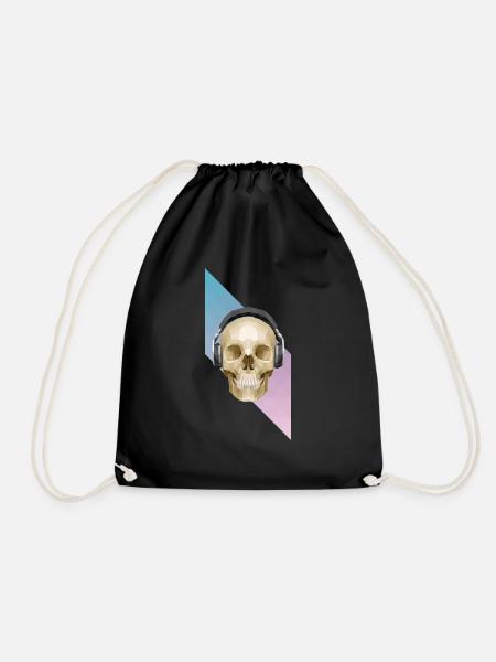 Polygonal Skull & Headphones - Turnbeutel - Schwarz