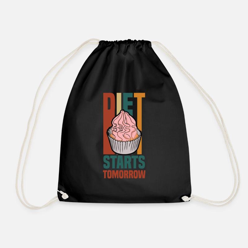 diet starts tomorrow (cupcake) - Drawstring Bag - black