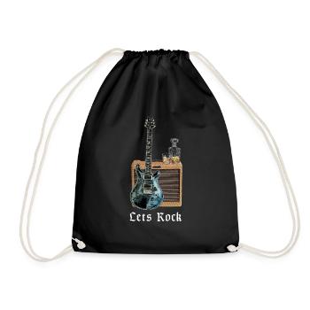 Let's Rock | Guitar, Whisky, Amplifier, Music - Drawstring Bag - black - Front