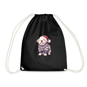 Christmas Motif with Cute American Bulldog - Drawstring Bag - black - Front