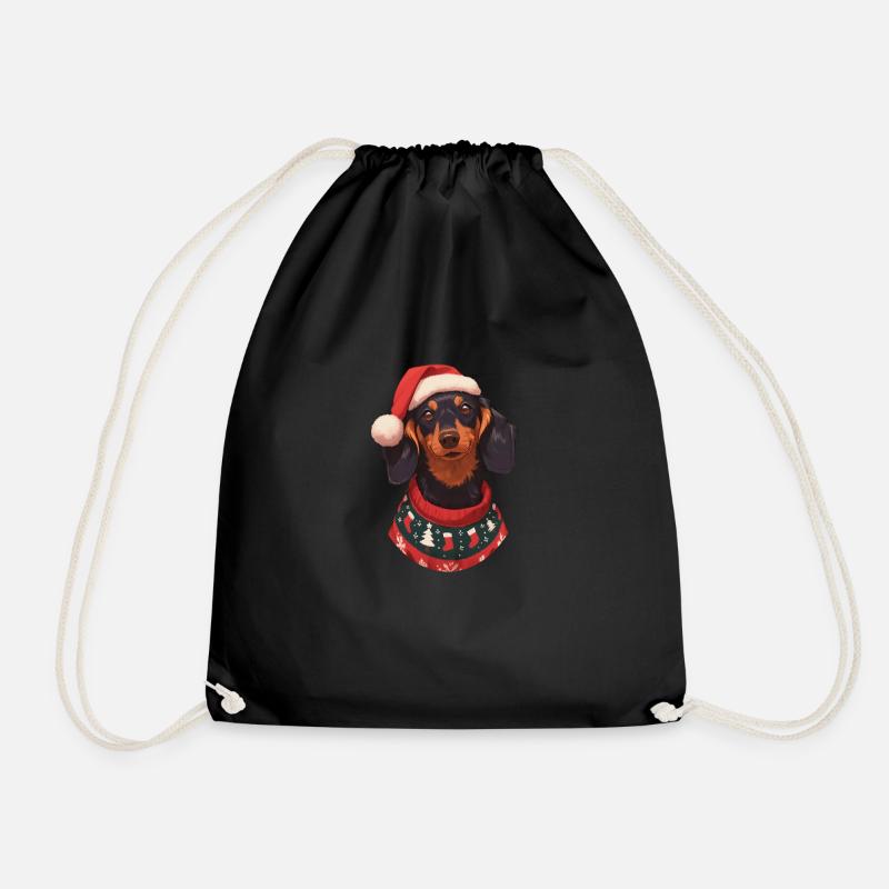 Weihnachtsmotiv mit einem Dackel - Turnbeutel - Schwarz