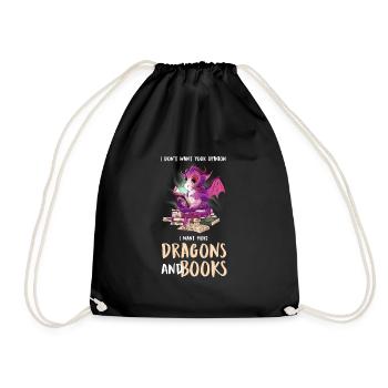 Drache Drache und Buch Drachenliebhaber Geschenk - Turnbeutel - Schwarz - Vorne