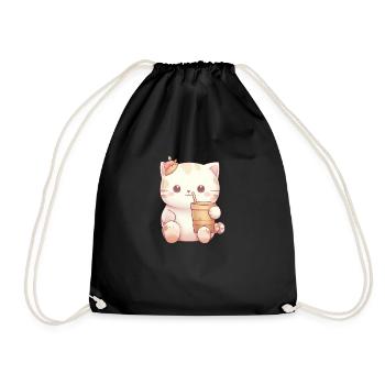 Chat dans la magie du thé à bulles - Sac de sport léger - noir - Devant