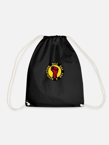 3 colors - nice day for a revolution - against - Drawstring Bag - black