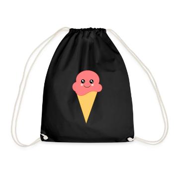 Eis Eiscreme Erdbeereis - Turnbeutel - Schwarz - Vorne