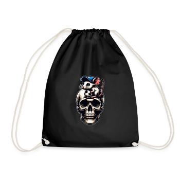 Skull Maus und Fussball lustiges Fussballmotiv - Turnbeutel - Schwarz - Vorne