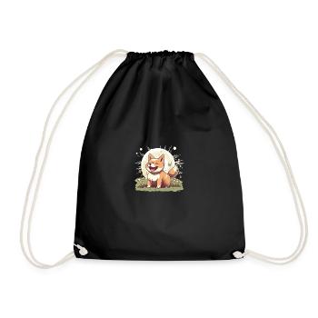 Dog Shiba Inu good mood laughing with sun - Drawstring Bag - black - Front