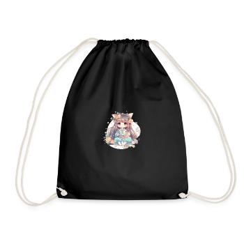 japanisch Hund Shiba Inu Mädchen Tee Anime Blumen - Turnbeutel - Schwarz - Vorne