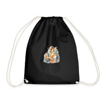 Fille avec un chien japonais Shiba Inu pet - Sac de sport léger - noir - Devant