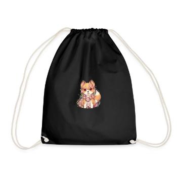 japanisch Hund Shiba Inu Mädchen mit Blumen Kranz - Turnbeutel - Schwarz - Vorne