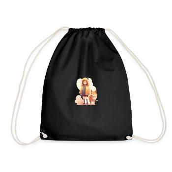 Girl with Japanese dog Shiba Inu pet - Drawstring Bag - black - Front