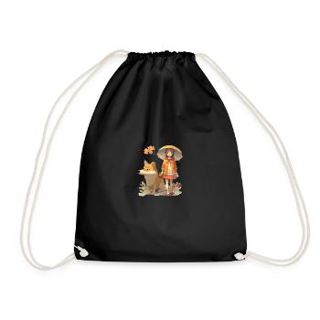 Girl with Japanese dog Shiba Inu pet - Drawstring Bag - black - Front