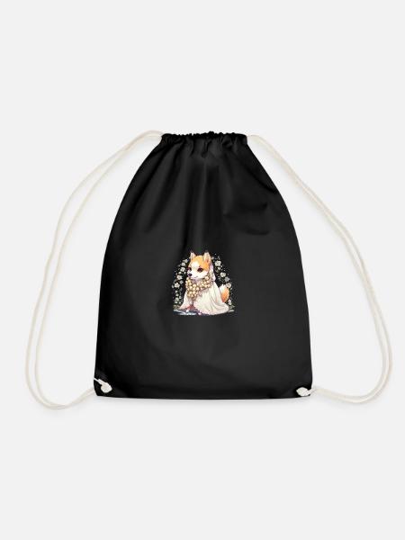 japanisch Hund Shiba Inu Braut mit Hochzeitskleid - Turnbeutel - Schwarz