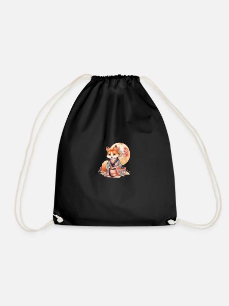 Japanese dog Shiba Inu in kimono with flowers - Drawstring Bag - black