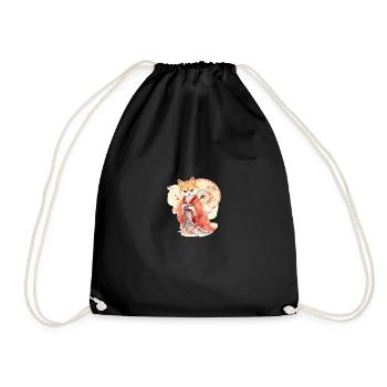 japanisch Hund Shiba Inu im Kimono mit Blumen - Turnbeutel - Schwarz - Vorne
