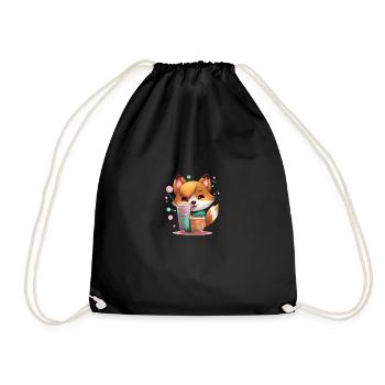 japanisch Hund Shiba Inu Mädchen Limonade Blasen - Turnbeutel - Schwarz - Vorne
