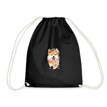 Aquarelle de fleurs de cerisier Shiba Inu, chien - Sac de sport léger - noir - Devant