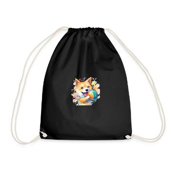 Japanese dog Shiba Inu colorful watercolor with - Drawstring Bag - black - Front