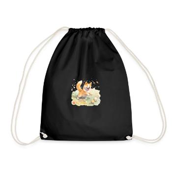 Japanese dog Shiba Inu colorful watercolor soccer - Drawstring Bag - black - Front