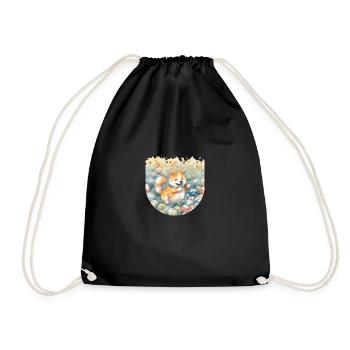 Japanese dog Shiba Inu colorful watercolor soccer - Drawstring Bag - black - Front