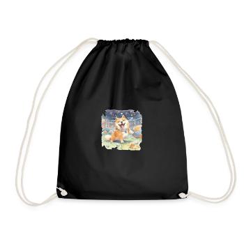 Japanese dog Shiba Inu colorful watercolor soccer - Drawstring Bag - black - Front