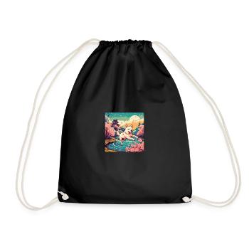 Japanese dog Shiba Inu cherry blossoms Japan - Drawstring Bag - black - Front