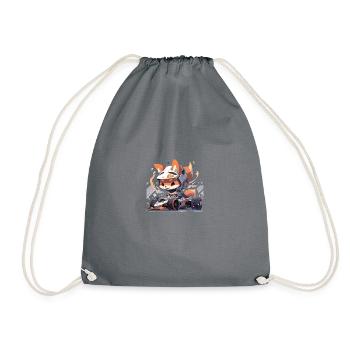 Japanese dog Shiba Inu with helmet and racing car - Drawstring Bag - grey - Front