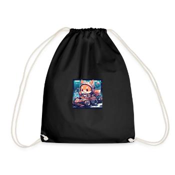 Japanese dog Shiba Inu with helmet and racing car - Drawstring Bag - black - Front