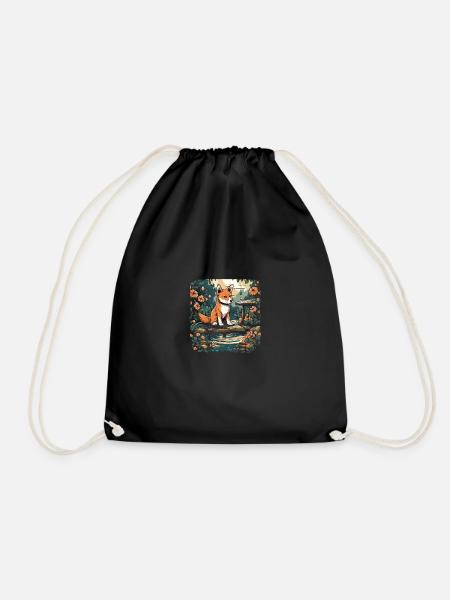 Japanese dog Shiba Inu water pond plants - Drawstring Bag - black