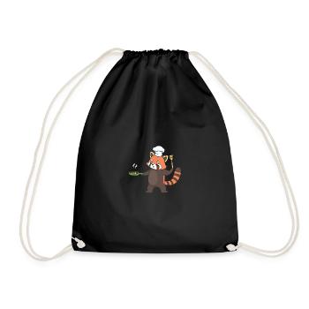 A cute red panda is cooking. - Drawstring Bag - black - Front