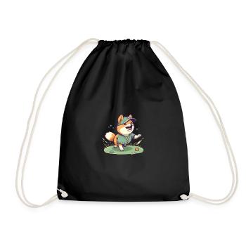 Japanese dog Shiba Inu soccer ball sports hobby - Drawstring Bag - black - Front
